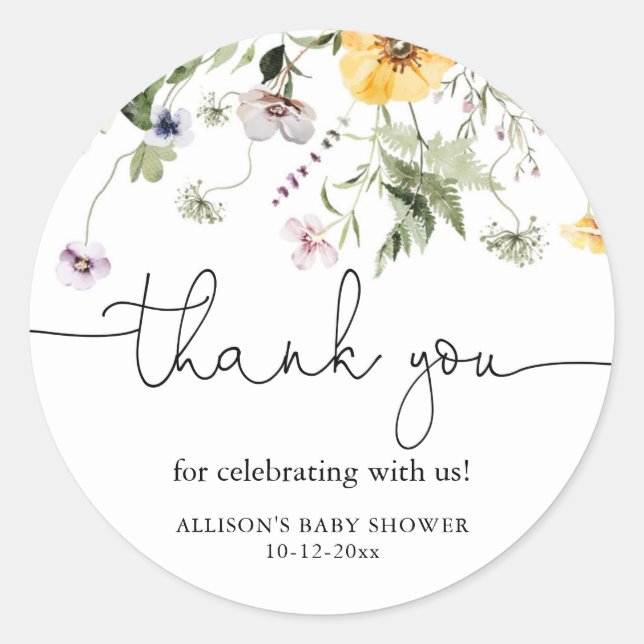 Wildflower spring floral lavender purple greenery  classic round sticker (Front)