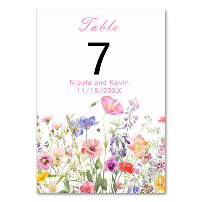 Wildflower Spring Floral Table Number (Front)