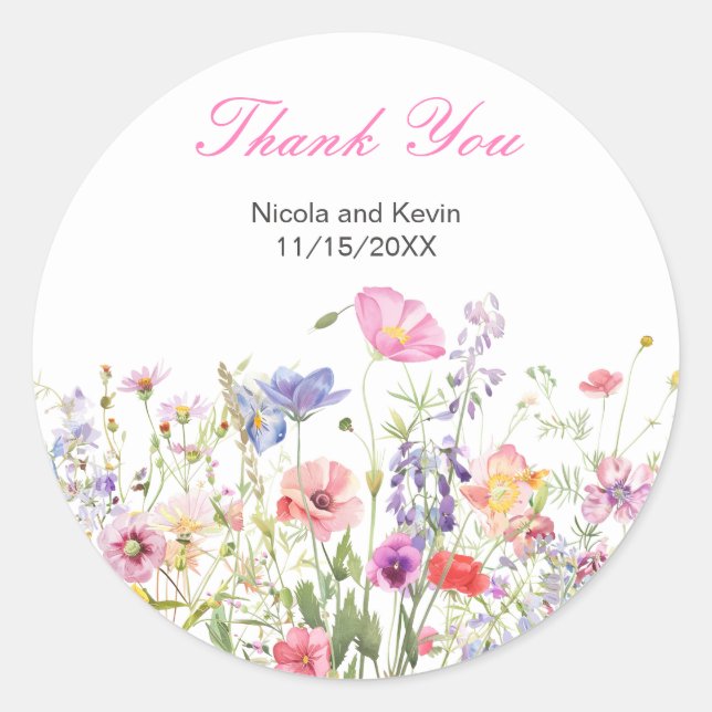 Wildflower Spring Floral Wedding Classic Round Sticker (Front)