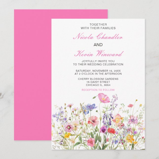 Wildflower Spring Floral Wedding Invitation (Front/Back)