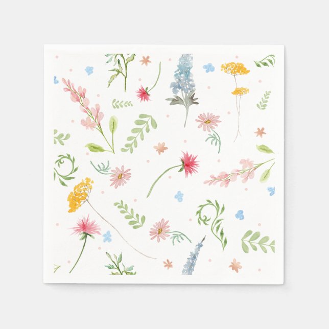 Wildflower Spring Garden Pink Floral Watercolor Napkin (Front)