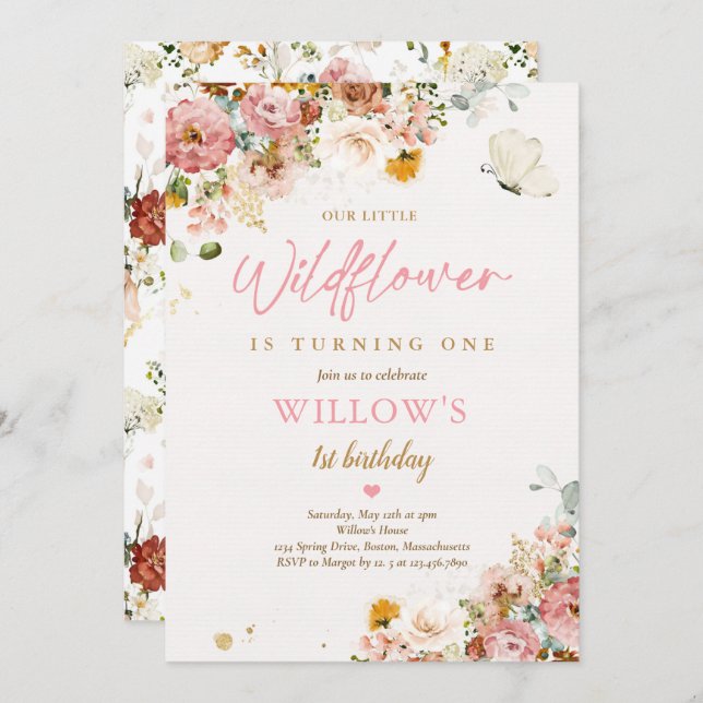 Wildflower Spring Meadow Garden Birthday Party Invitation (Front/Back)