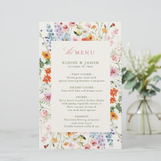 Wildflower Spring Meadow Garden Boho Wedding menu