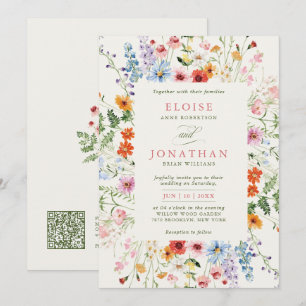Wildflower Spring Meadow Garden Floral QR Wedding Invitation