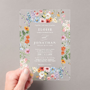 Wildflower Spring Meadow Garden Photo Wedding Boho Acrylic Invitations