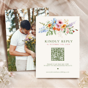Wildflower Spring Meadow Garden QR code Wedding RSVP Card