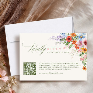 Wildflower Spring Meadow Garden QR code Wedding RSVP Card