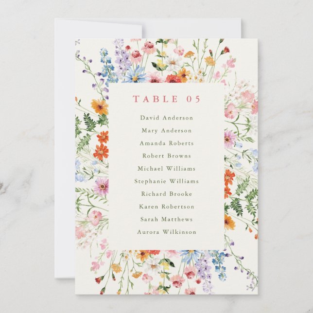 Wildflower Spring Meadow Garden Seating chart card (Front)