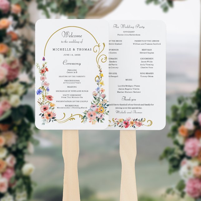 Wildflower Spring Summer Arch Wedding Program Hand Fan (Creator Uploaded)