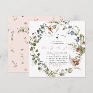 Wildflower Spring Summer Floral Baptism  Invitation
