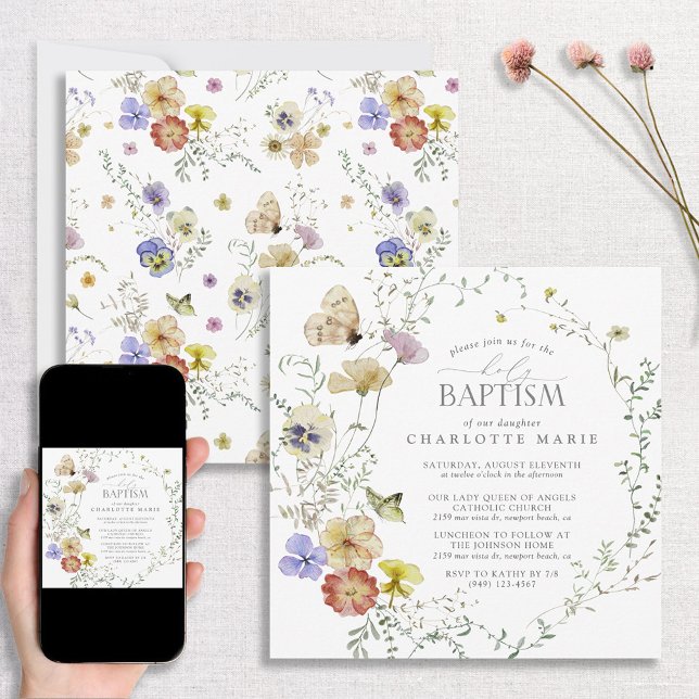 Wildflower Spring Summer Floral Watercolor Baptism Invitation (Creator Uploaded)