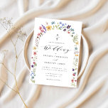 Wildflower Spring Summer Monogram Wedding Arch Invitation<br><div class="desc">A modern and elegant wedding invitation in spring summer wildflower theme. Featuring colourful watercolor peach,  blush pink,  lavender,  yellow and dusty blue florals and botanical with butterfly and dragonfly. It has a monogram and an editable wedding website and photo at the back. You can delete text if not needed.</div>