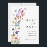 Wildflower Spring Summer Wedding  Save The Date<br><div class="desc">A modern and elegant wedding save the date in spring summer wildflower theme. Featuring colourful watercolor peach, blush pink, lavender, yellow and dusty blue florals and botanical with butterfly and dragonfly. It has a monogram and an editable wedding website and photo at the back. You can delete text if not...</div>