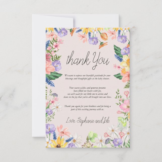 Wildflower Spring Watercolor Baby shower Thank you Card (Front)