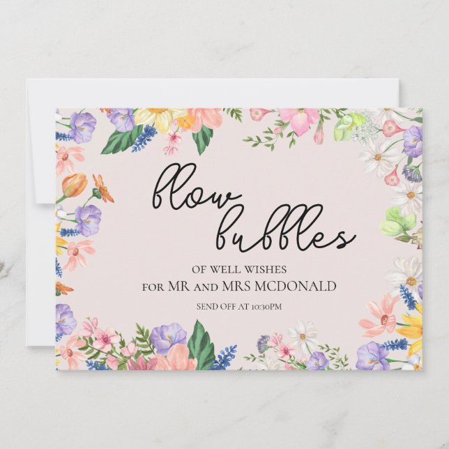 Wildflower Spring Wedding Bubbles Send Off Card (Front)