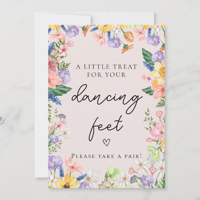 Wildflower Spring Wedding Dancing Feet Sign Card (Front)