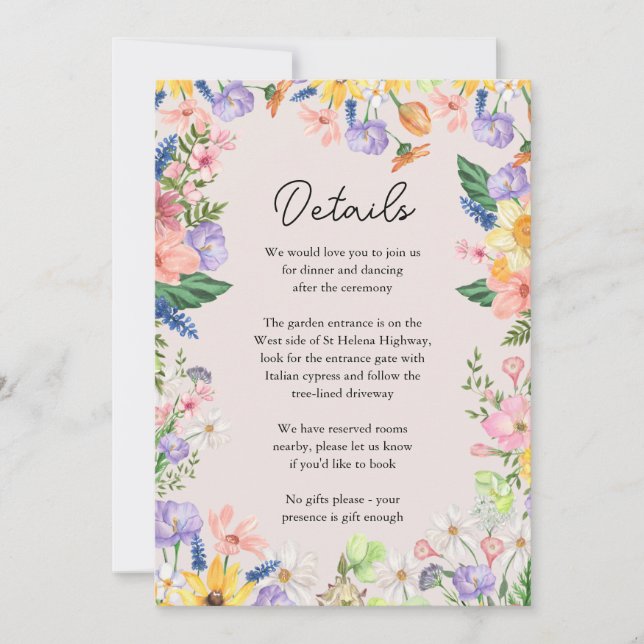 Wildflower Spring Wedding Details Enclosure Card (Front)