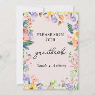 Wildflower Spring Wedding Guest Book Sign Card