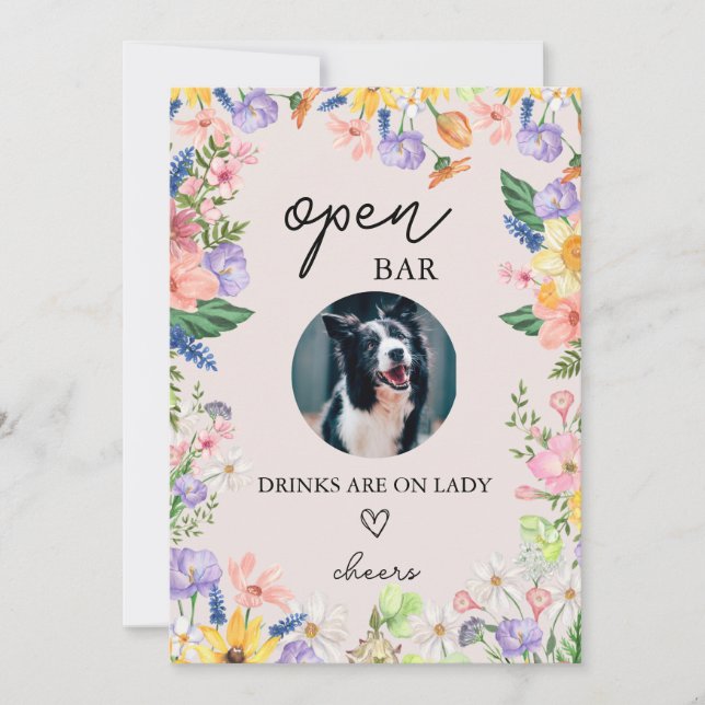Wildflower Spring Wedding Open Bar Dog Sign Card (Front)