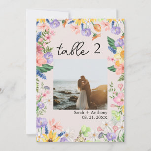 Wildflower Spring Wedding Photo Table Number Card