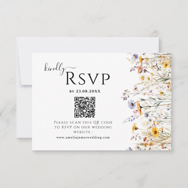 Wildflower Spring  Wedding QR code RSVP Card (Front)