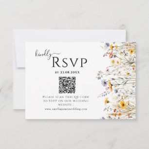 Wildflower Spring  Wedding QR code RSVP Card