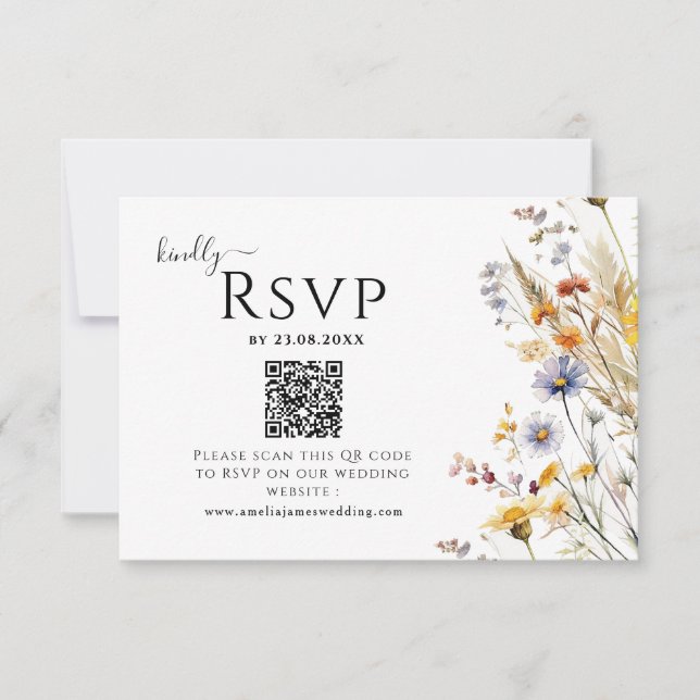 Wildflower Spring  Wedding QR code RSVP Card (Front)