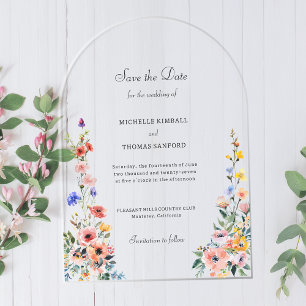 Wildflower Spring Wedding Save the Date Acrylic Invitations