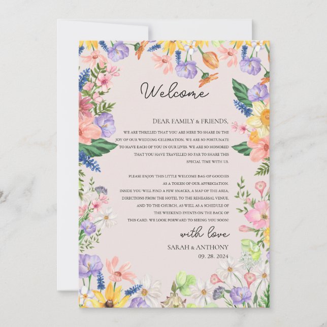 Wildflower Spring Welcome Letter & Timeline Card (Front)