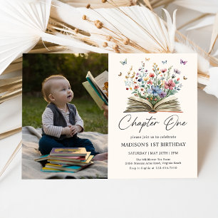 Wildflower Storybook Chapter One Birthday Photo Invitation