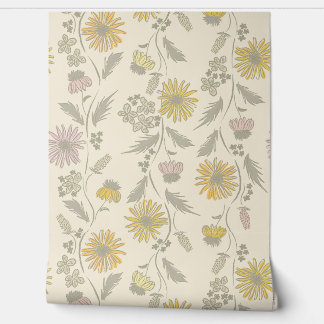 Wildflower Stripes - Blush And Gray Green Wallpaper