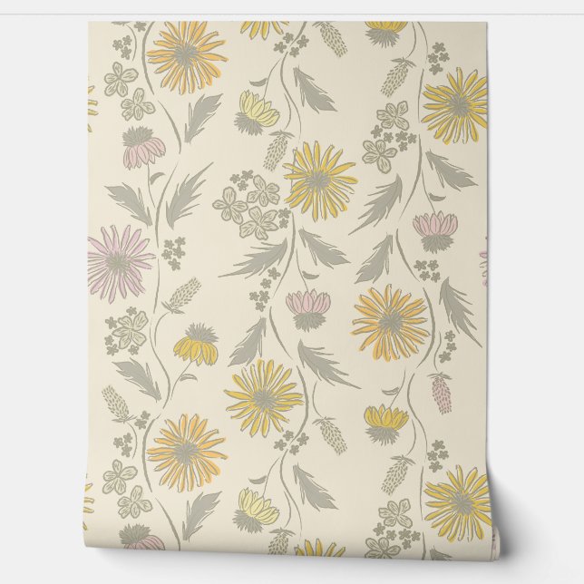 Wildflower Stripes - Blush And Gray Green Wallpaper (Unrolling)
