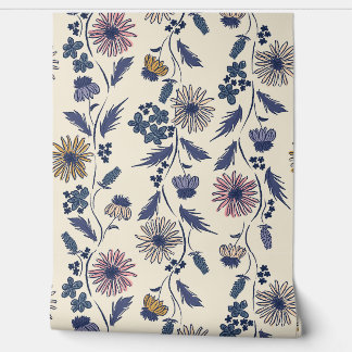 Wildflower Stripes - Lavender And Denim Blue Wallpaper