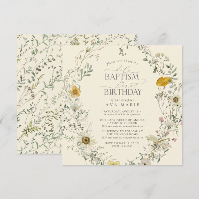 Wildflower Summer Baptism Baptism 1st Birthday Invitation (Front/Back)