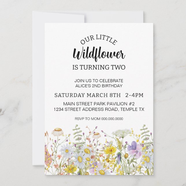 Wildflower Summer Birthday Invitation Download (Front)