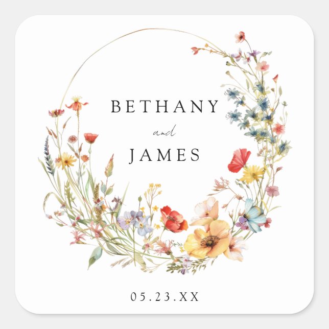 Wildflower Summer Wedding Square Sticker (Front)
