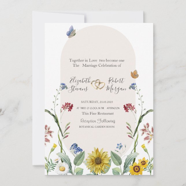 Wildflower Sunflower Butterflies Invitation (Front)