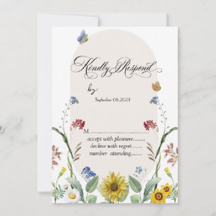 Wildflower Sunflower Butterflies RSVP Invitation