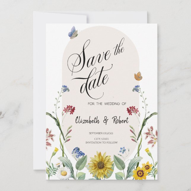 Wildflower Sunflower Butterflies Save The Date (Front)