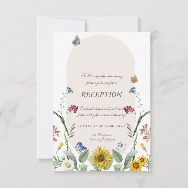 wildflower Sunflower Butterflies Wedding   Invitation (Front)