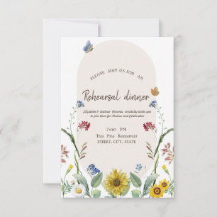 Wildflower Sunflower Butterfly Rehearsal Dinner Invitation