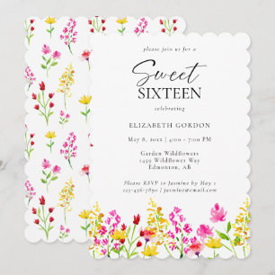 Wildflower Sweet 16 Birthday Watercolor  Invitation