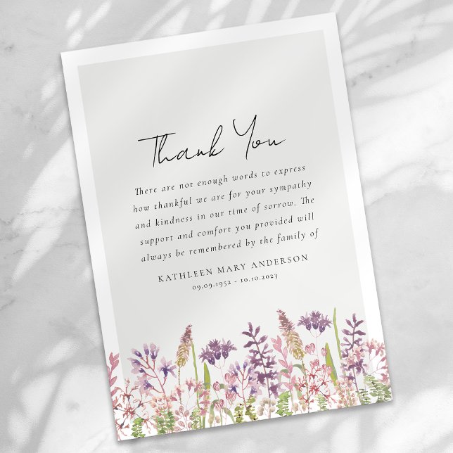 Wildflower Sympathy Funeral Thank You Card (Creator Uploaded)