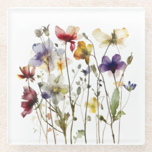 Wildflower Symphony: Vibrant Watercolor Art Glass Coaster