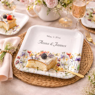 Wildflower Symphony: Vibrant Watercolor Art Paper Plate