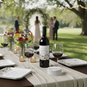 Wildflower Symphony: Vibrant Watercolor Art Wine Label