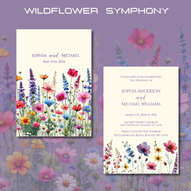Wildflower Symphony Wedding Theme Invitation (Wildflower Symphony Wedding Invitation-Colorful, Country, Rustic, Bohemian, Elegant)
