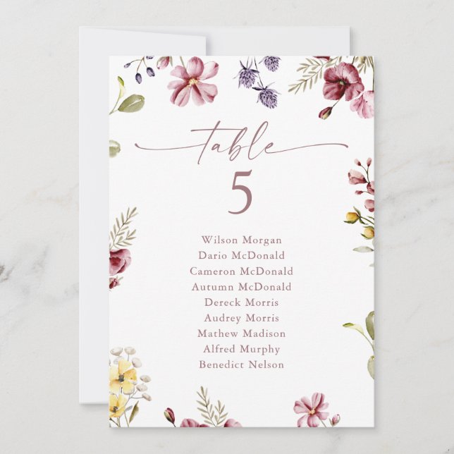 Wildflower Table Number Seating Card (Front)