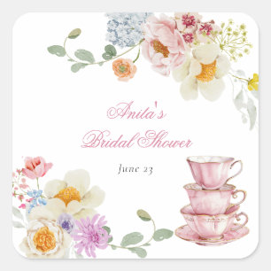 Wildflower Tea Bridal Shower Square Sticker
