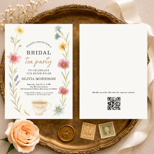 Wildflower Tea Floral QR Code Bridal Shower  Invitation